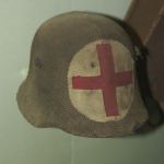 German Helmet w sack, red cross